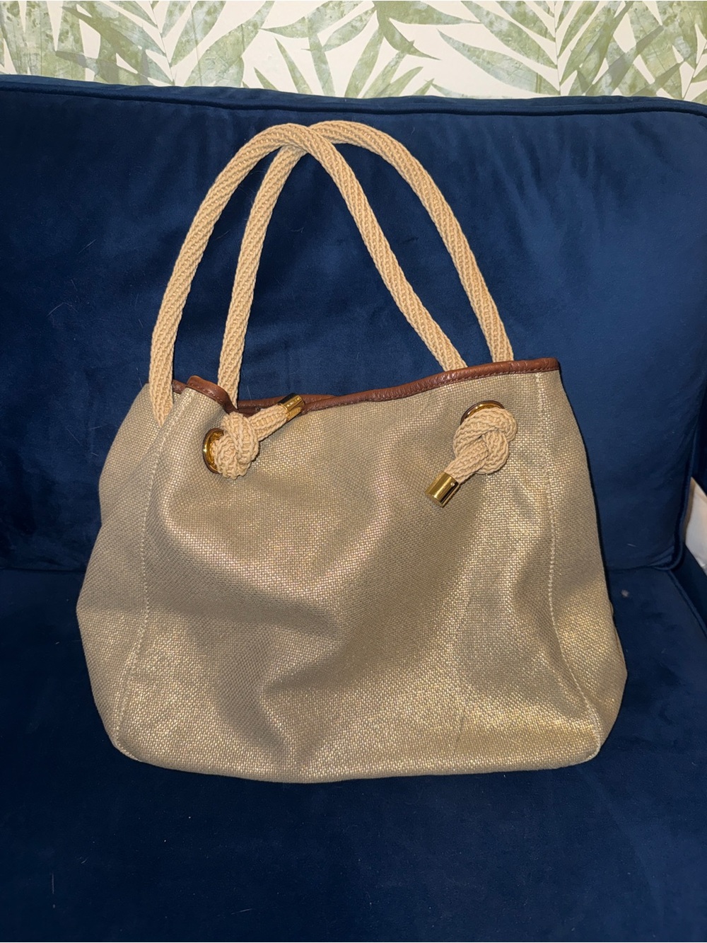 Michael Kors Tan Rope-Handled Tote with Brown Trim